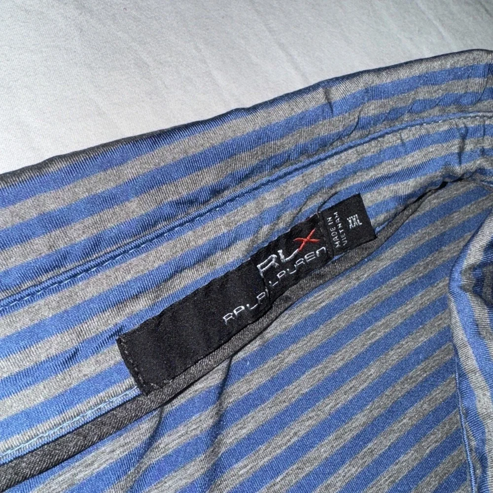 RLX Ralph Lauren Polo Shirt Mens 2XL Blue Striped Performance Golf Prep Stretchy